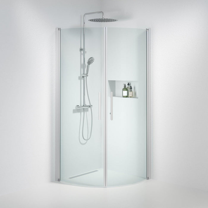 Fjäll Brusehjørne, Buet, Børstet Aluminium Profil, Klar Glas - HomeTomato - 35-909-67-50-00 - 8595677119909