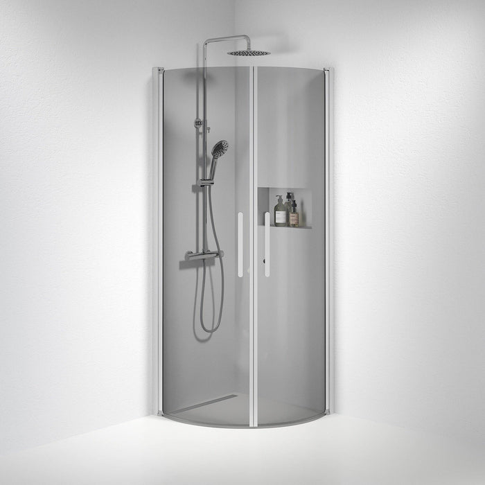 Fjäll Brusehjørne, Buet, Børstet Aluminium Profil, Tonet Glas - HomeTomato - 35-708-67-56-00 - 8595677119213