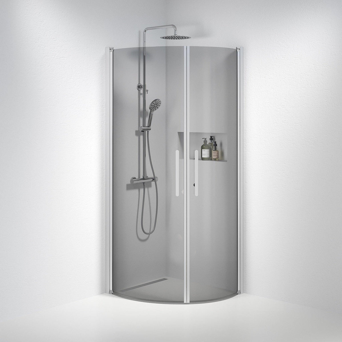 Fjäll Brusehjørne, Buet, Børstet Aluminium Profil, Tonet Glas - HomeTomato - 35-709-67-56-00 - 8595677119336
