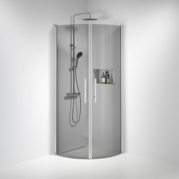 Fjäll Brusehjørne, Buet, Børstet Aluminium Profil, Tonet Glas - HomeTomato - 35-808-67-56-00 - 8595677119572