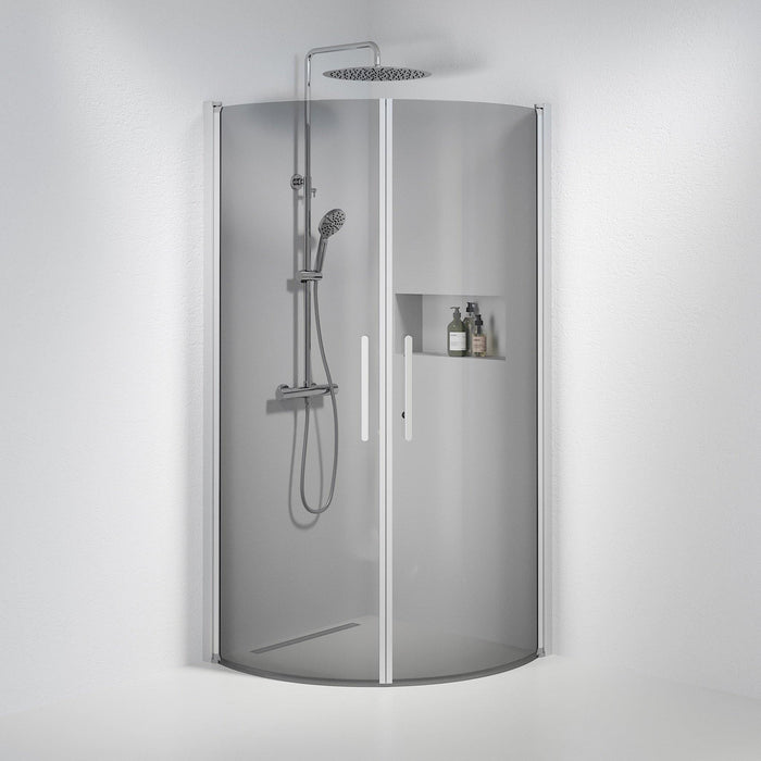 Fjäll Brusehjørne, Buet, Børstet Aluminium Profil, Tonet Glas - HomeTomato - 35-909-67-56-00 - 8595677119930
