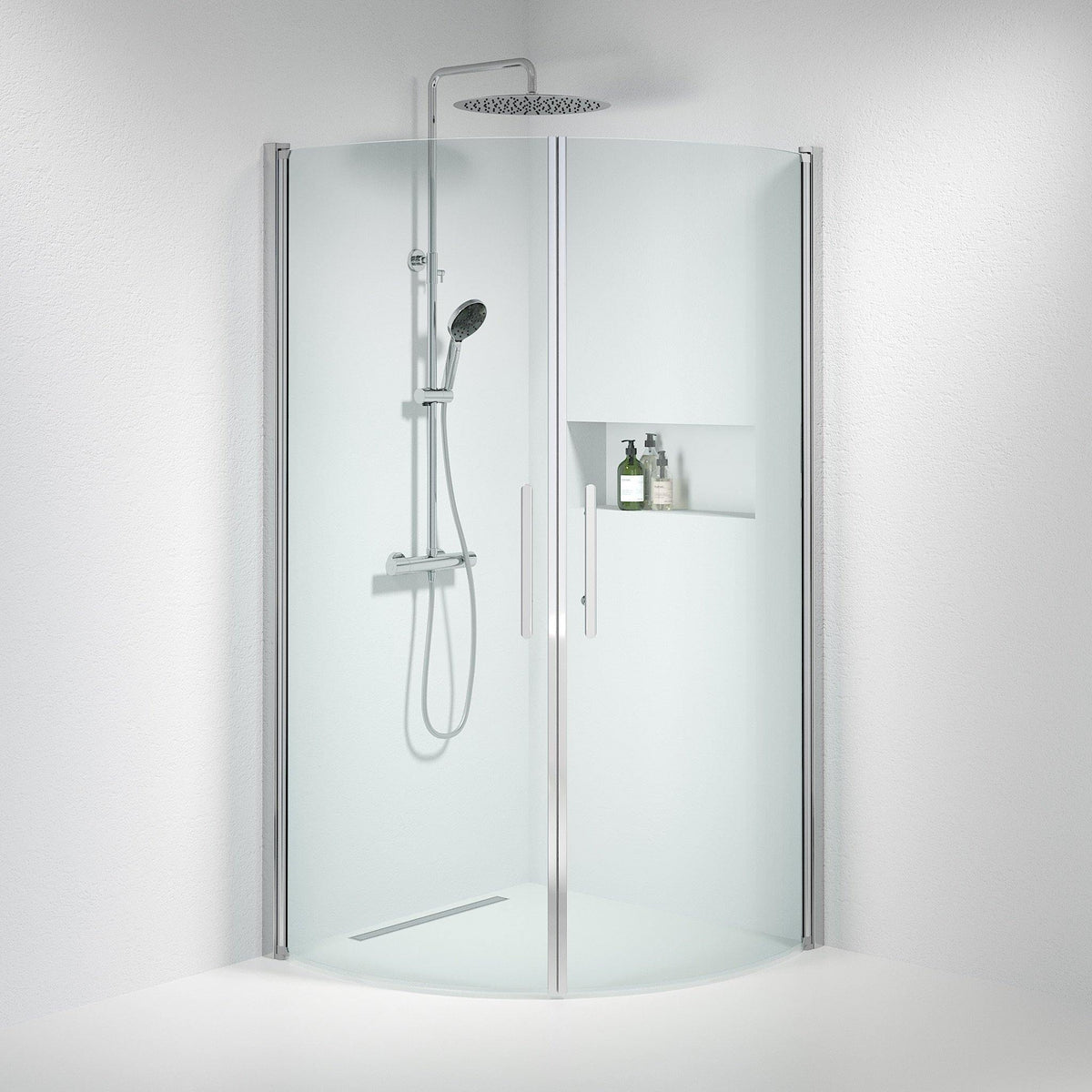 Fjäll Brusehjørne, Buet, Krom Profil, Klar Glas - HomeTomato - 35-101-60-50-00 - 8595677120103