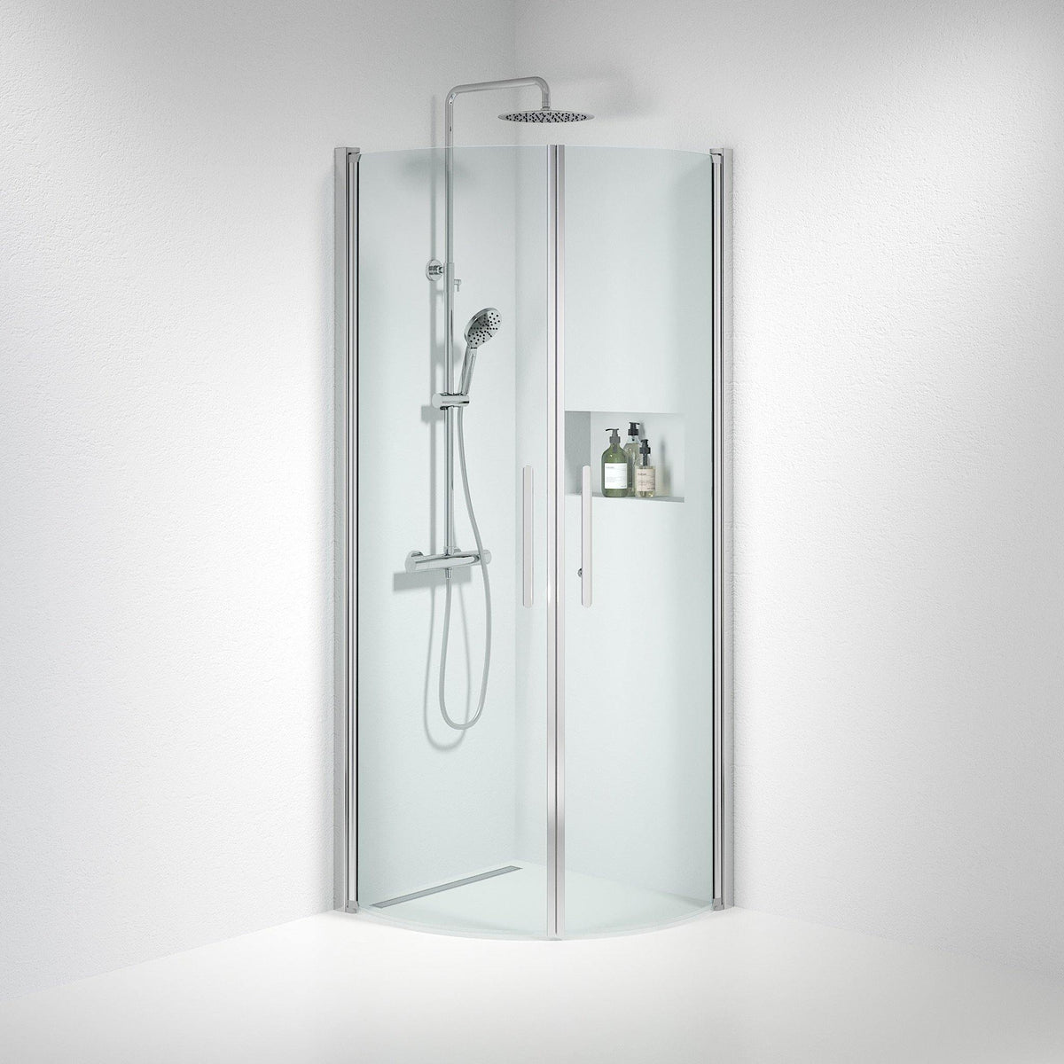 Fjäll Brusehjørne, Buet, Krom Profil, Klar Glas - HomeTomato - 35-101-60-50-00 - 8595677120103