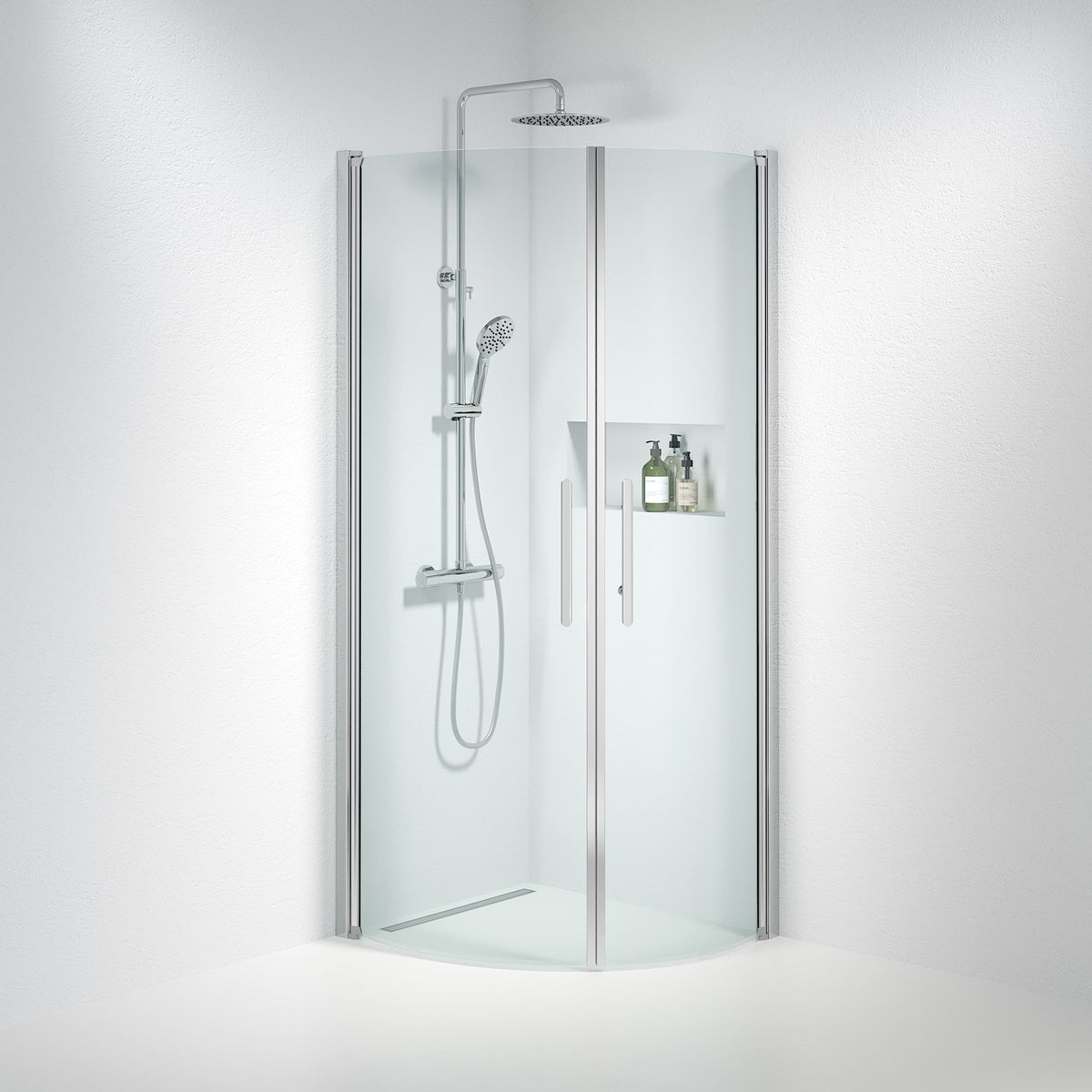 Fjäll Brusehjørne, Buet, Krom Profil, Klar Glas - HomeTomato - 35-709-60-50-00 - 8595677119268