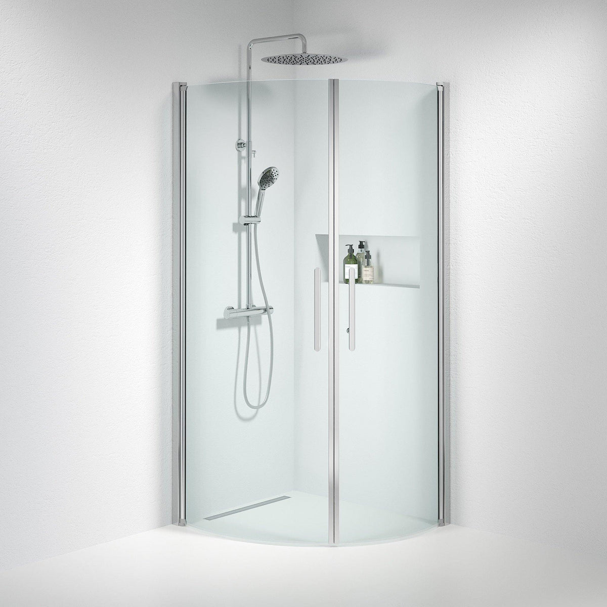 Fjäll Brusehjørne, Buet, Krom Profil, Klar Glas - HomeTomato - 35-801-60-50-00 - 8595677119381
