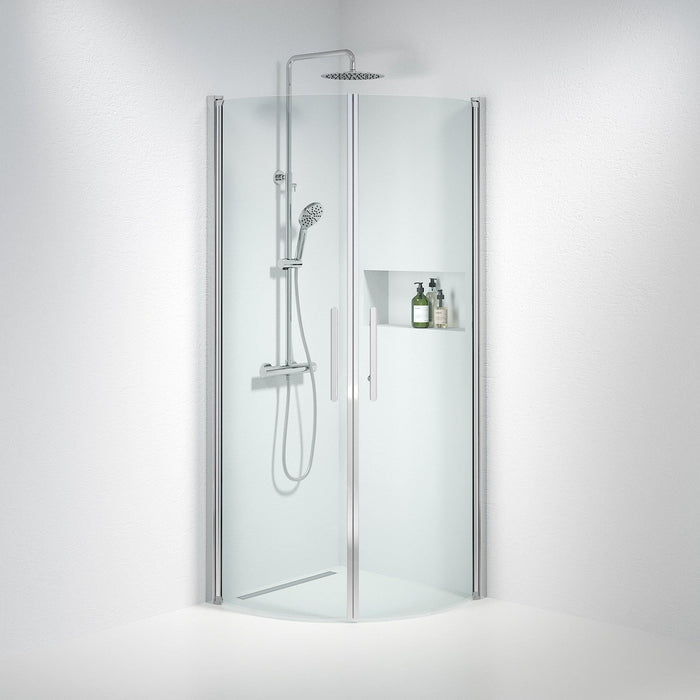 Fjäll Brusehjørne, Buet, Krom Profil, Klar Glas - HomeTomato - 35-808-60-50-00 - 8595677119503