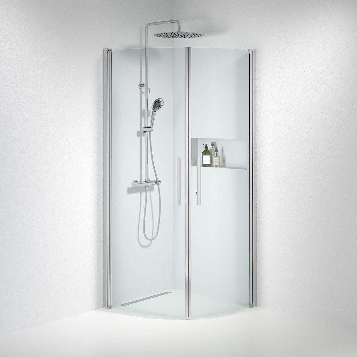 Fjäll Brusehjørne, Buet, Krom Profil, Klar Glas - HomeTomato - 35-809-60-50-00 - 8595677119664