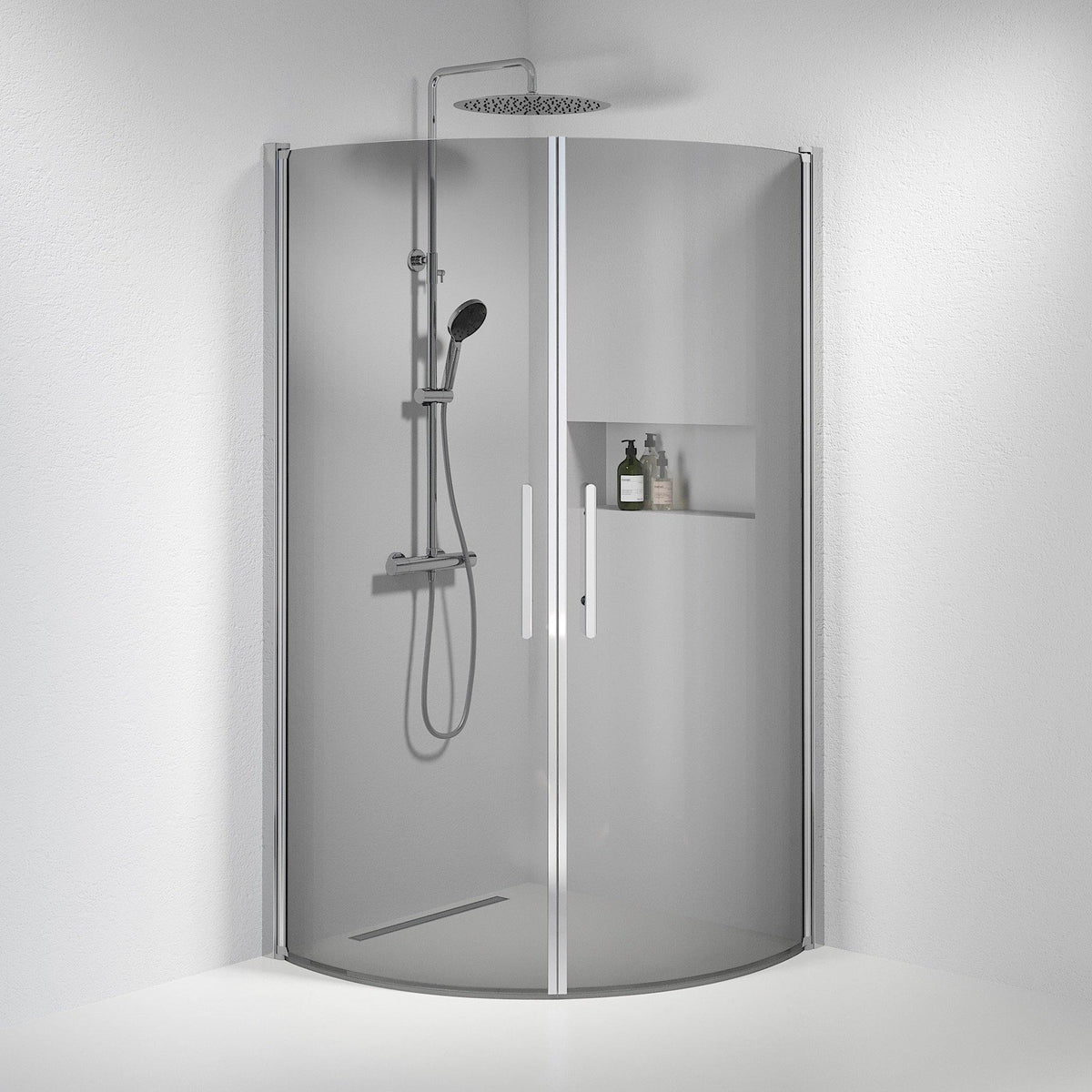Fjäll Brusehjørne, Buet, Krom Profil, Tonet Glas - HomeTomato - 35-101-60-56-00 - 8595677120134