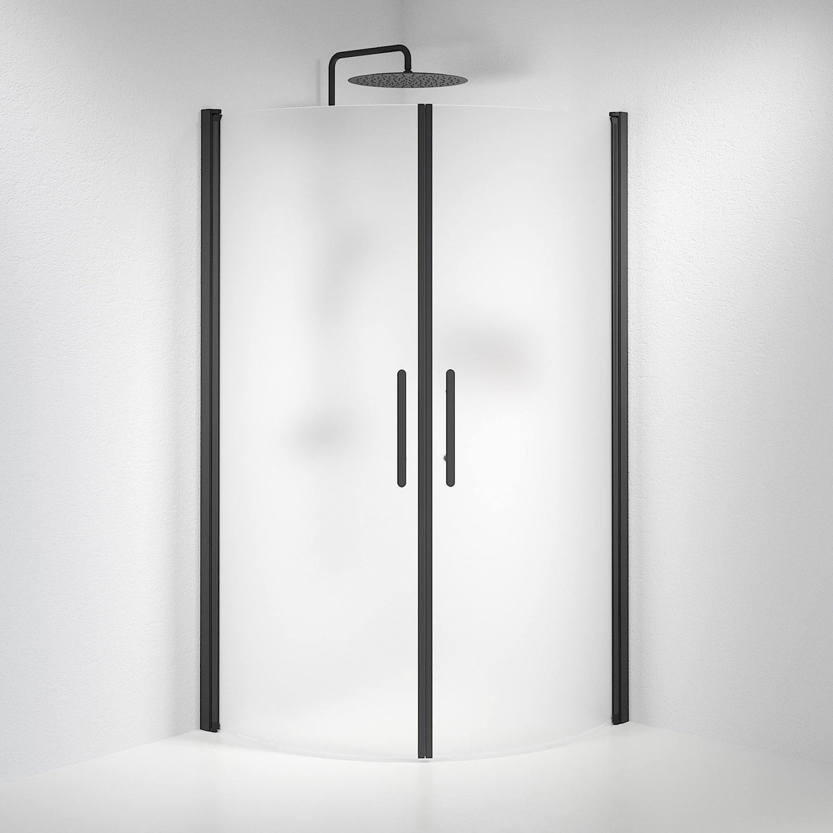 Fjäll Brusehjørne, Buet, Sort Profil, Frostet Glas - HomeTomato - 35-101-02-55-00 - 8595677120080