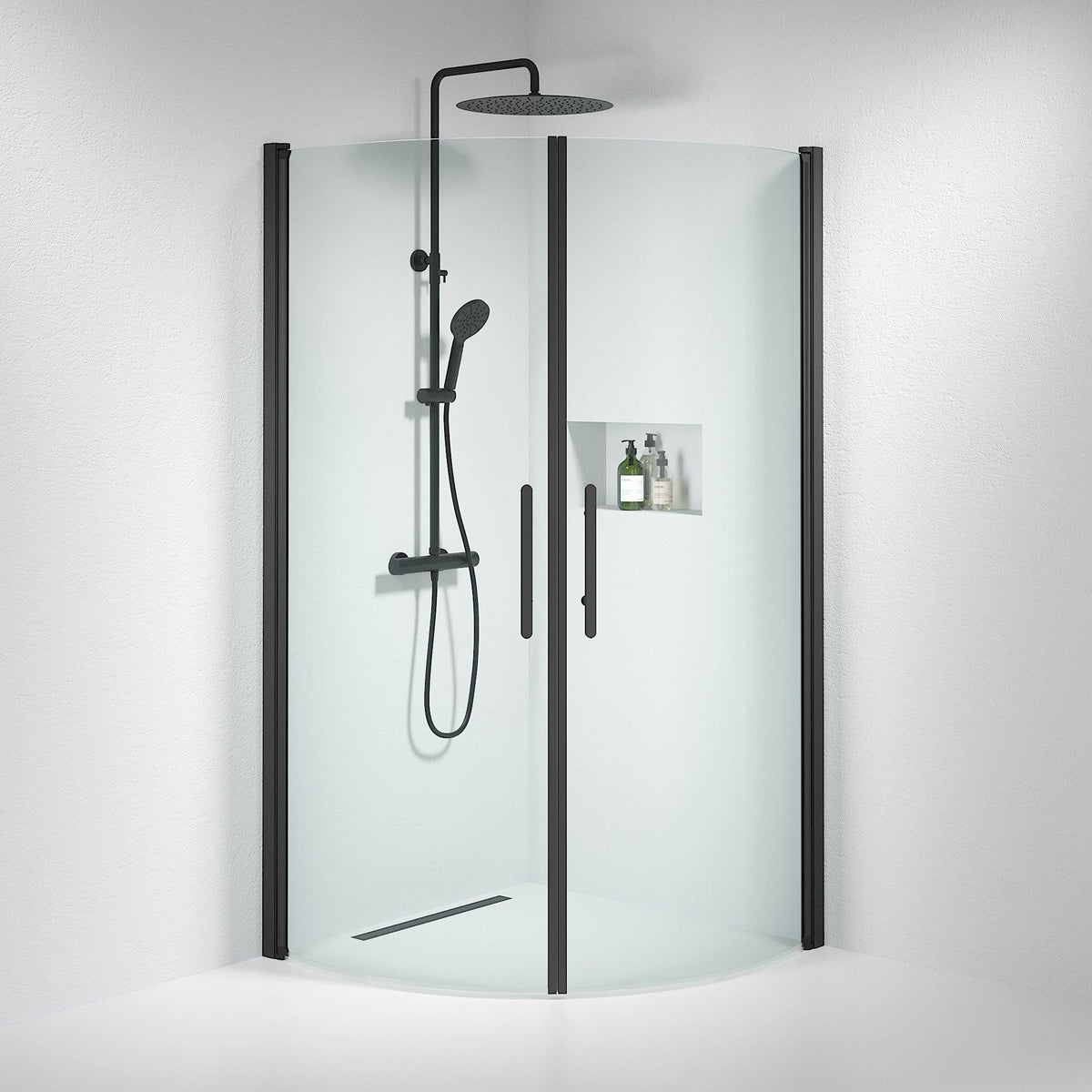 Fjäll Brusehjørne, Buet, Sort Profil, Klar Glas - HomeTomato - 35-101-02-50-00 - 8595677120066
