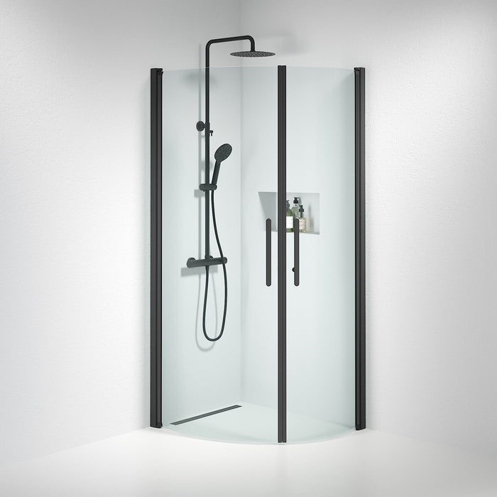 Fjäll Brusehjørne, Buet, Sort Profil, Klar Glas - HomeTomato - 35-701-02-50-00 -