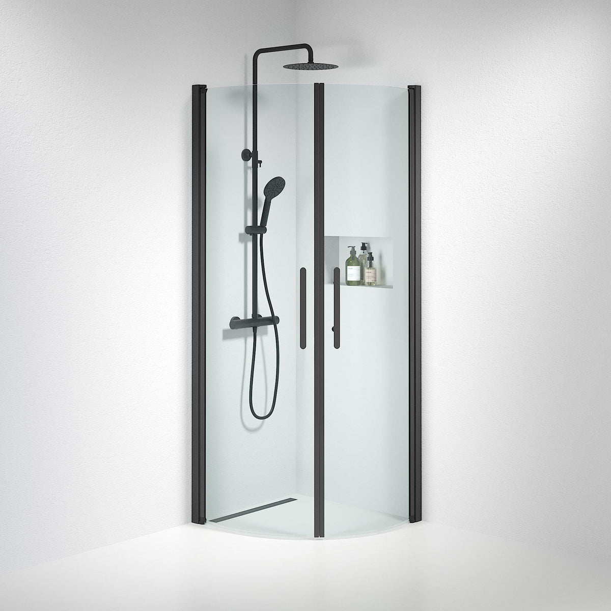 Fjäll Brusehjørne, Buet, Sort Profil, Klar Glas - HomeTomato - 35-101-02-50-00 - 8595677120066