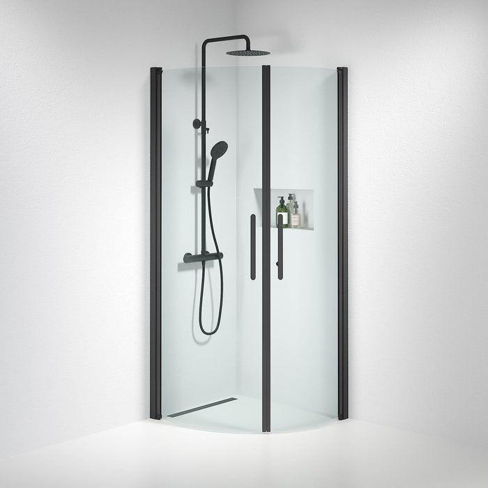 Fjäll Brusehjørne, Buet, Sort Profil, Klar Glas - HomeTomato - 35-709-02-50-00 - 8595677119220