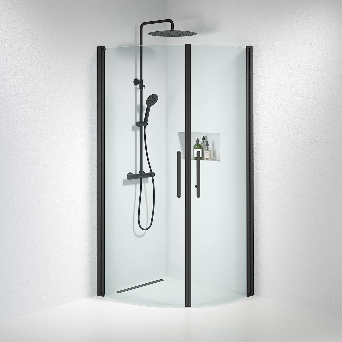 Fjäll Brusehjørne, Buet, Sort Profil, Klar Glas - HomeTomato - 35-801-02-50-00 - 8595677119343