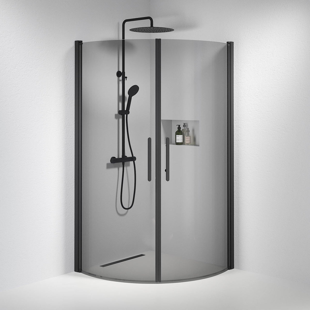 Fjäll Brusehjørne, Buet, Sort Profil, Tonet Glas - HomeTomato - 35-101-02-56-00 - 8595677120097