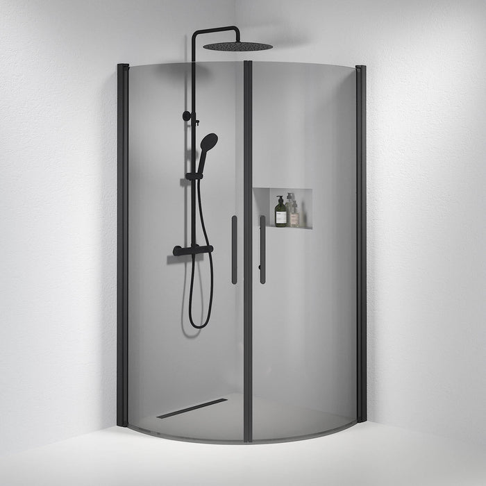 Fjäll Brusehjørne, Buet, Sort Profil, Tonet Glas - HomeTomato - 35-101-02-56-00 - 8595677120097