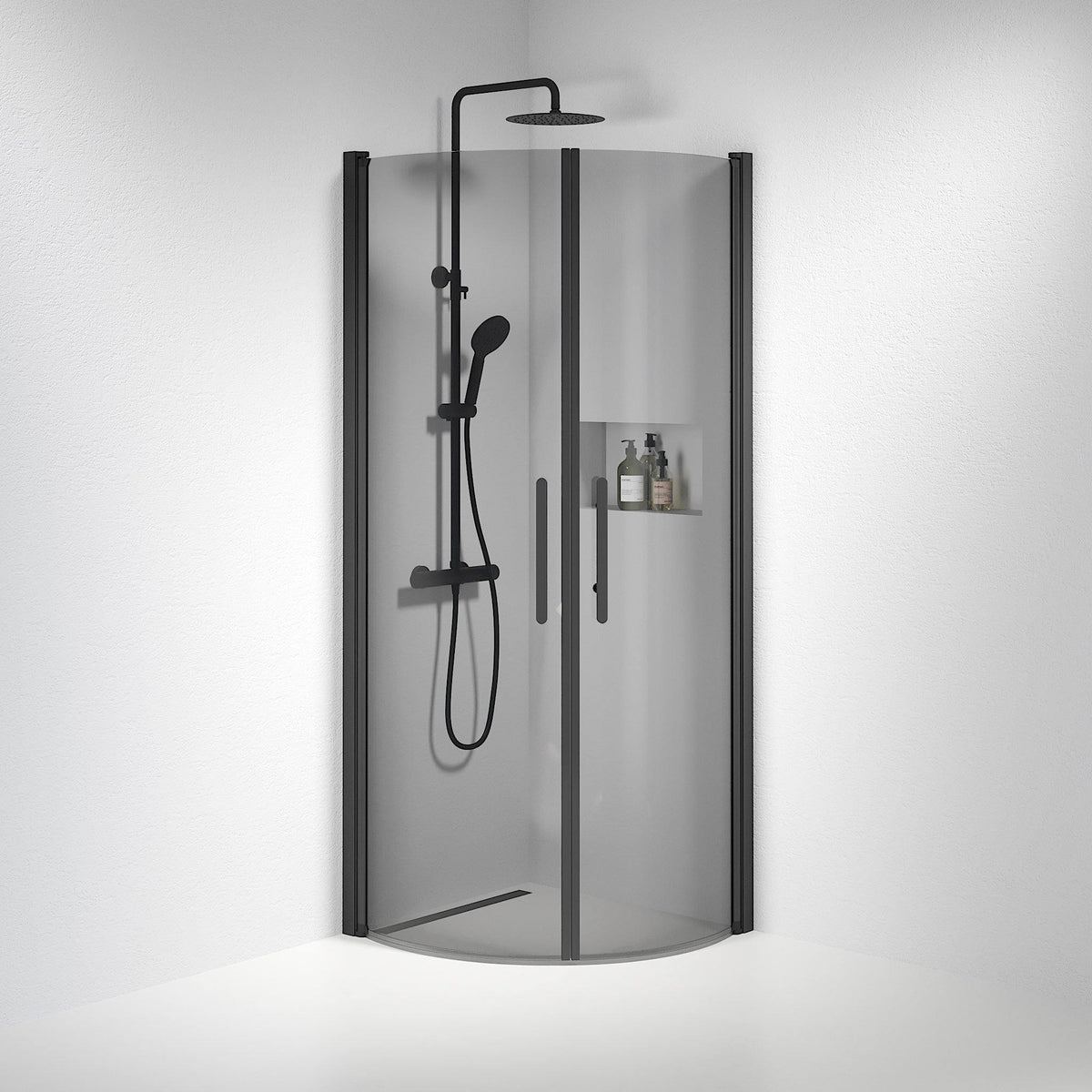Fjäll Brusehjørne, Buet, Sort Profil, Tonet Glas - HomeTomato - 35-101-02-56-00 - 8595677120097