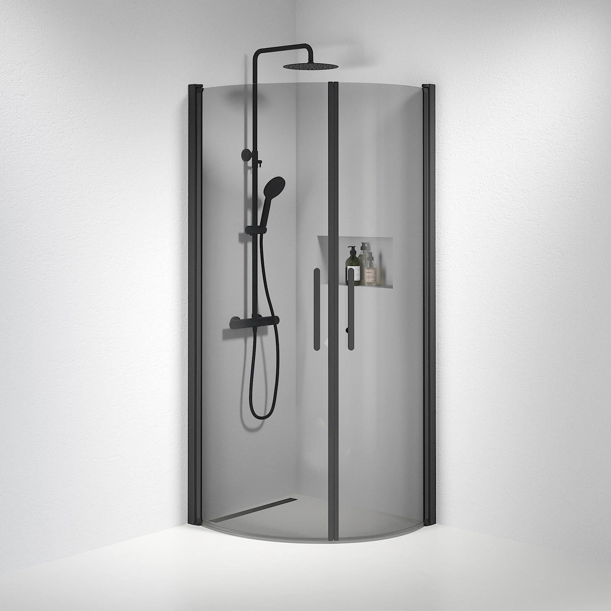 Fjäll Brusehjørne, Buet, Sort Profil, Tonet Glas - HomeTomato - 35-709-02-56-00 - 8595677119251