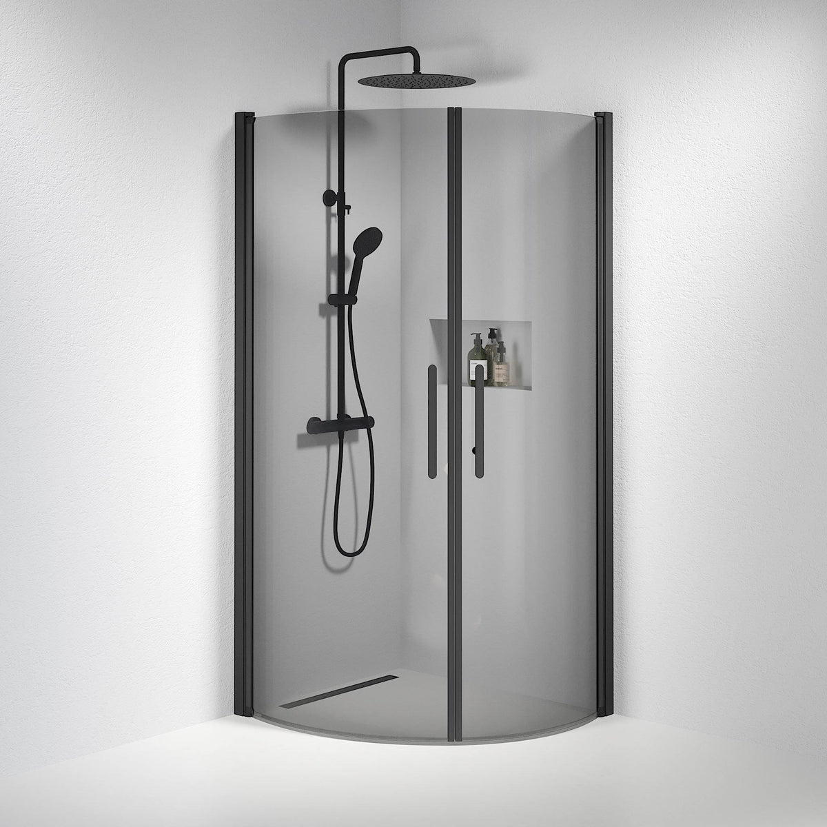 Fjäll Brusehjørne, Buet, Sort Profil, Tonet Glas - HomeTomato - 35-801-02-56-00 - 8595677119374