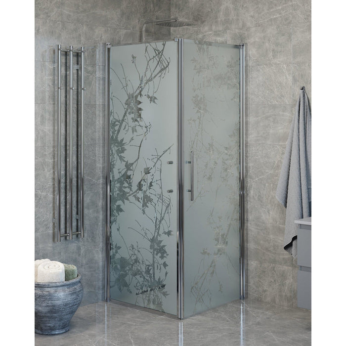 Fjäll Brusehjørne, Dør + Væg, Krom Profil, Frostet Decor Glas - HomeTomato - 40-808-01-54-00 - 8595677139822