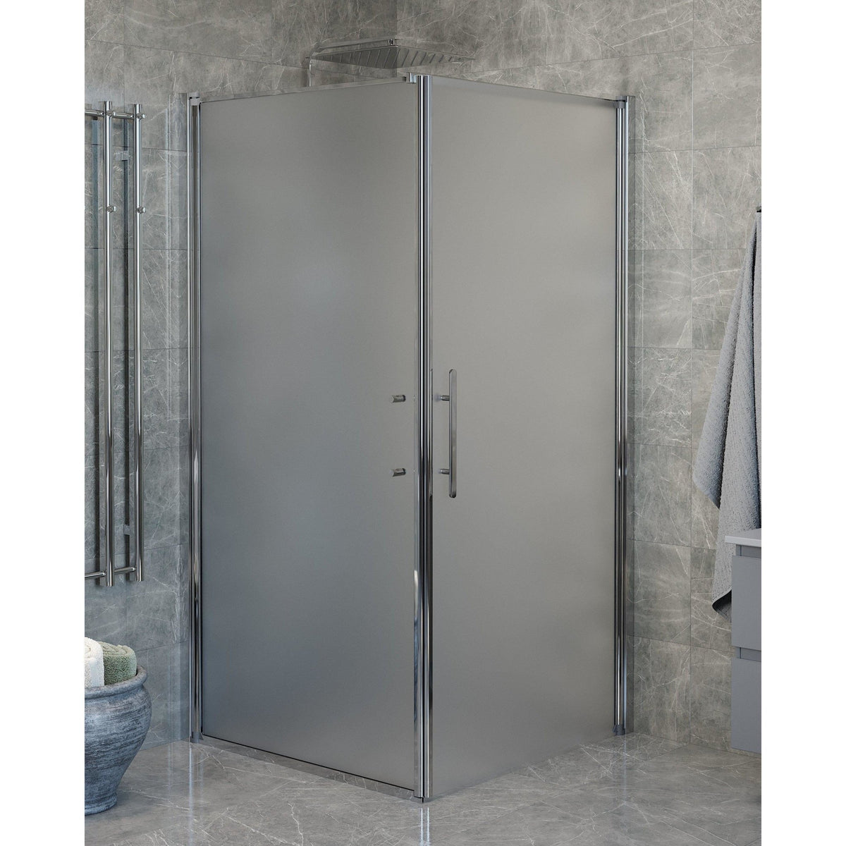 Fjäll Brusehjørne, Dør + Væg, Krom Profil, Frostet Glas - HomeTomato - 40-101-01-55-00 - 8595677140231