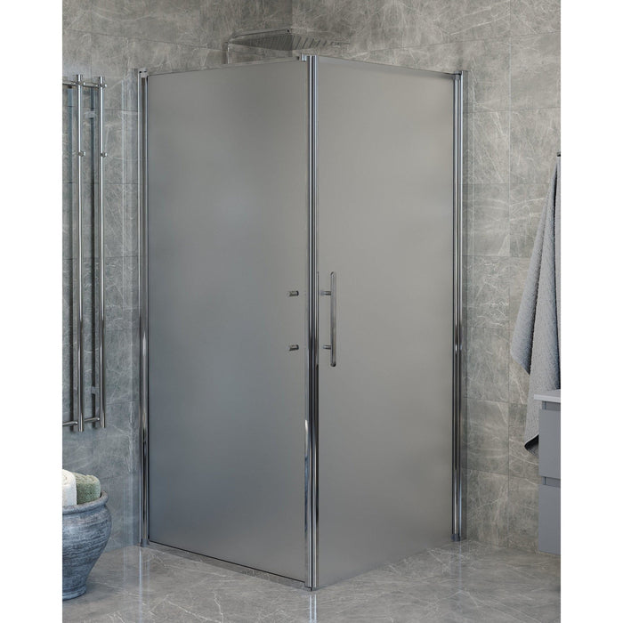 Fjäll Brusehjørne, Dør + Væg, Krom Profil, Frostet Glas - HomeTomato - 40-101-01-55-00 - 8595677140231