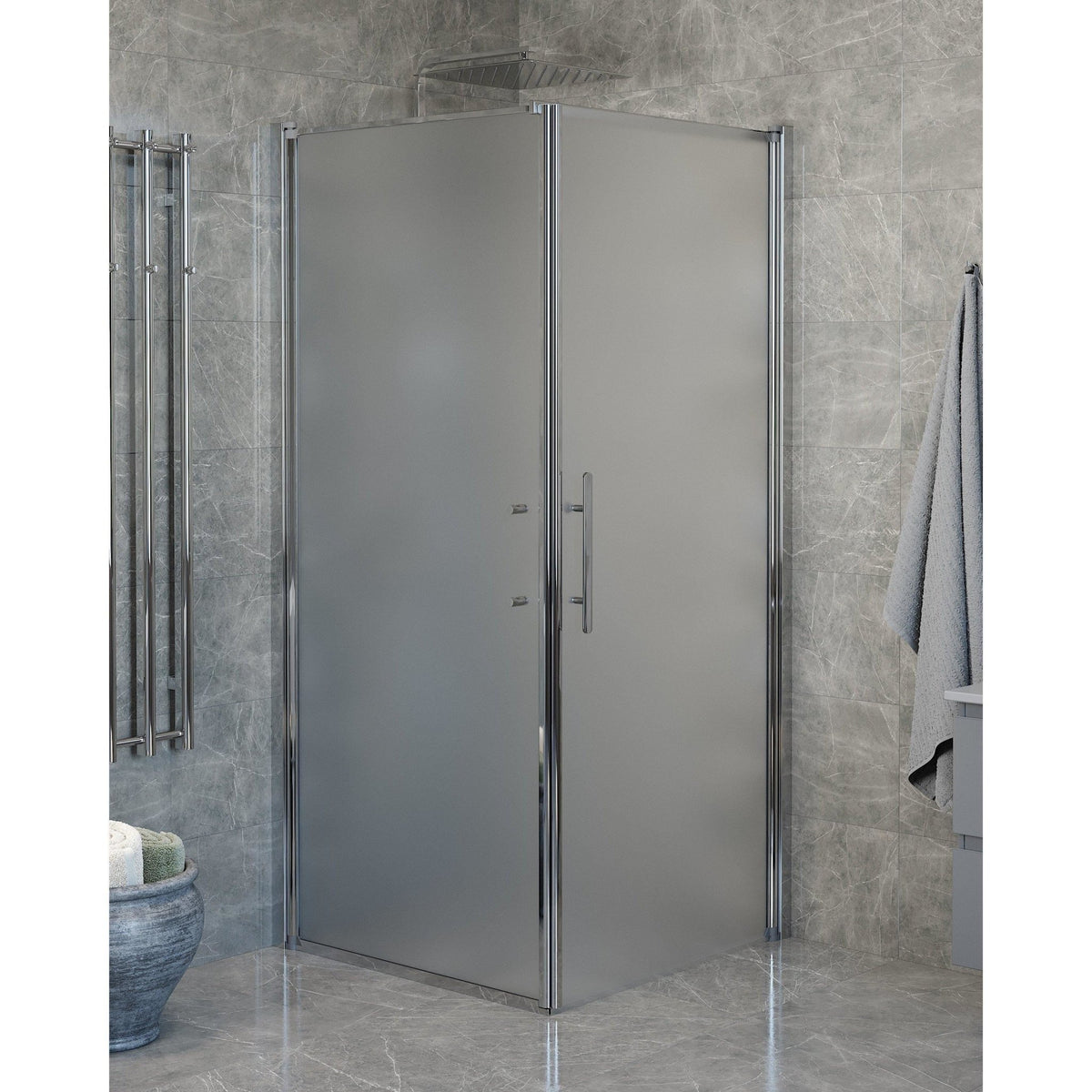 Fjäll Brusehjørne, Dør + Væg, Krom Profil, Frostet Glas - HomeTomato - 40-909-01-55-00 - 8595677140071