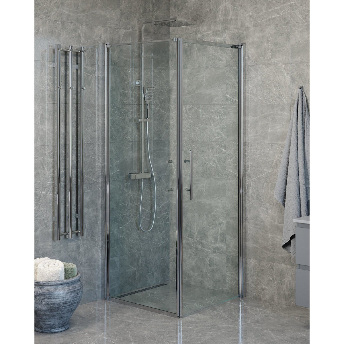 Fjäll Brusehjørne, Dør + Væg, Krom Profil, Klar Glas - HomeTomato - 40-107-01-50-00 - 8595677139730