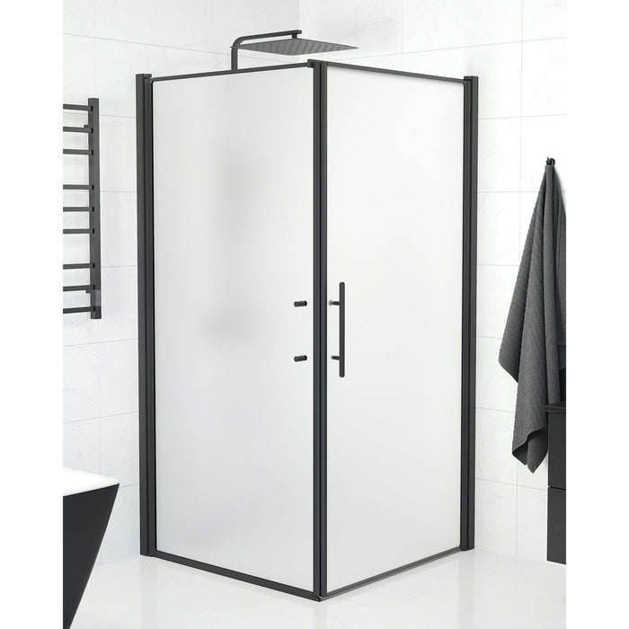 Fjäll Brusehjørne, Dør + Væg, Sort Profil, Frostet Glas - HomeTomato - 40-101-00-55-00 - 8595677140194