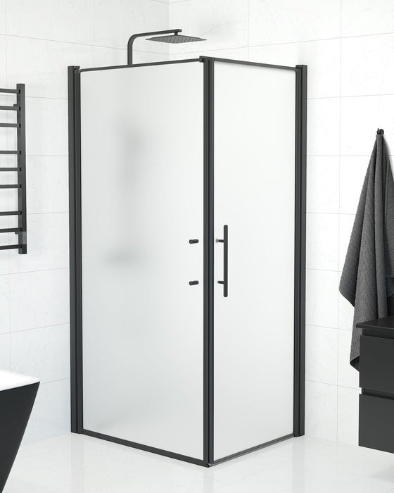 Fjäll Brusehjørne, Dør + Væg, Sort Profil, Frostet Glas - HomeTomato - 40-108-00-55-00 - 8595677139952