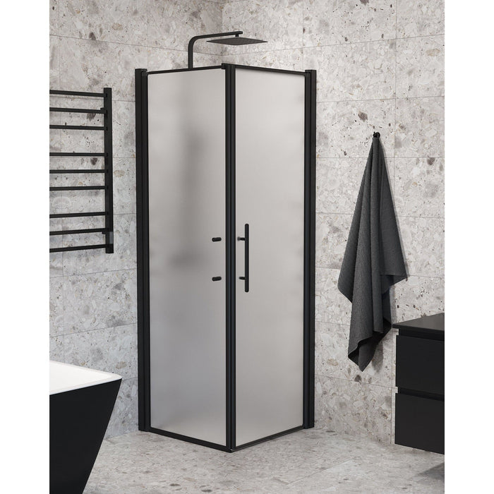 Fjäll Brusehjørne, Dør + Væg, Sort Profil, Frostet Glas - HomeTomato - 40-707-00-55-00 - 8595677139471