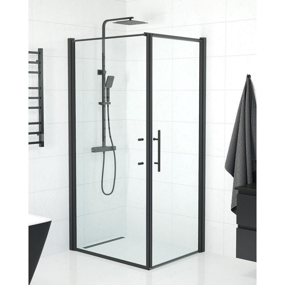 Fjäll Brusehjørne, Dør + Væg, Sort Profil, Klar Glas - HomeTomato - 40-108-00-50-00 - 8595677139938