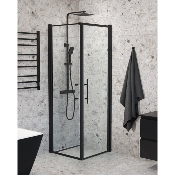 Fjäll Brusehjørne, Dør + Væg, Sort Profil, Klar Glas - HomeTomato - 40-707-00-50-00 - 8595677139457