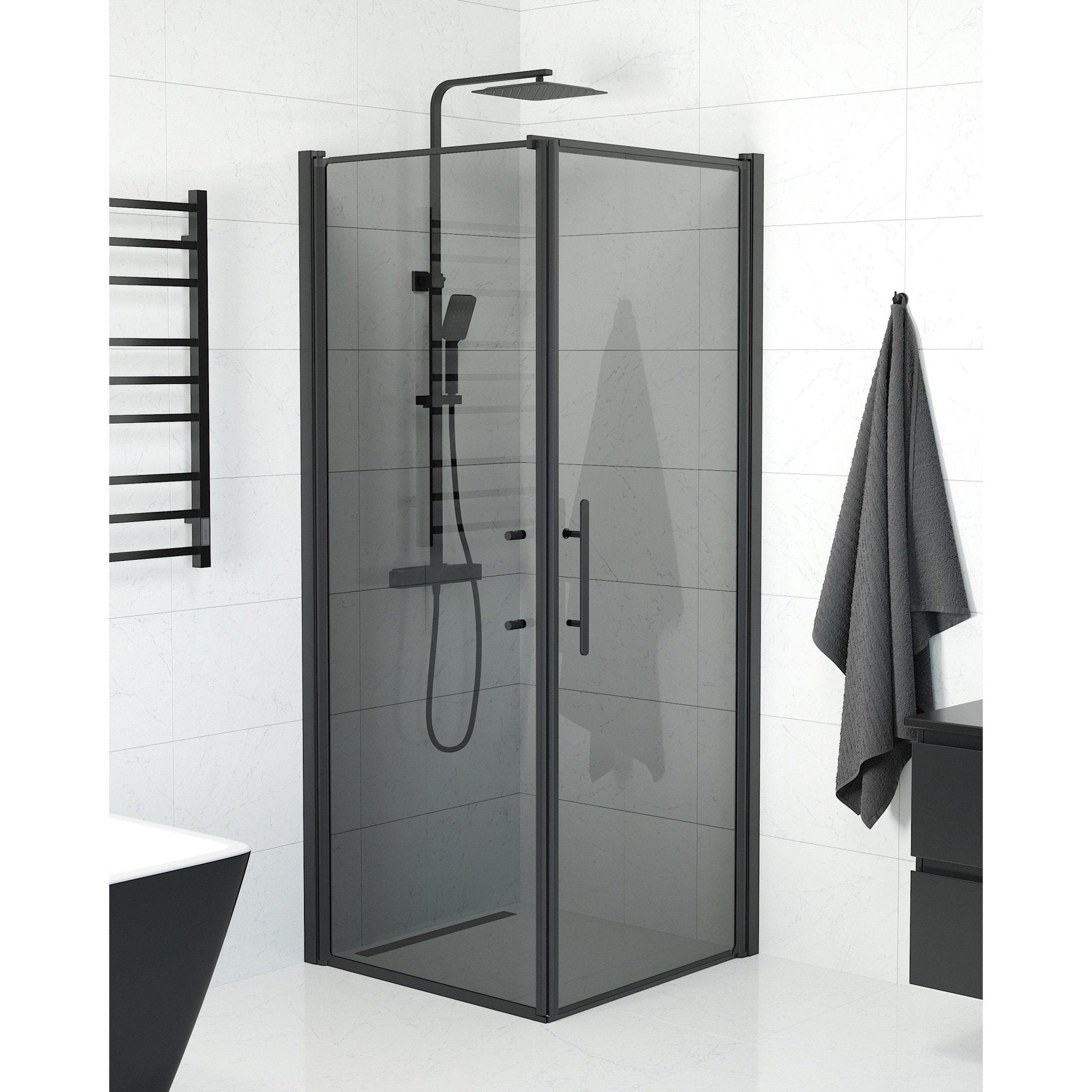 Fjäll Brusehjørne, Dør + Væg, Sort Profil, Tonet Glas - HomeTomato - 40-808-00-56-00 - 8595677139808