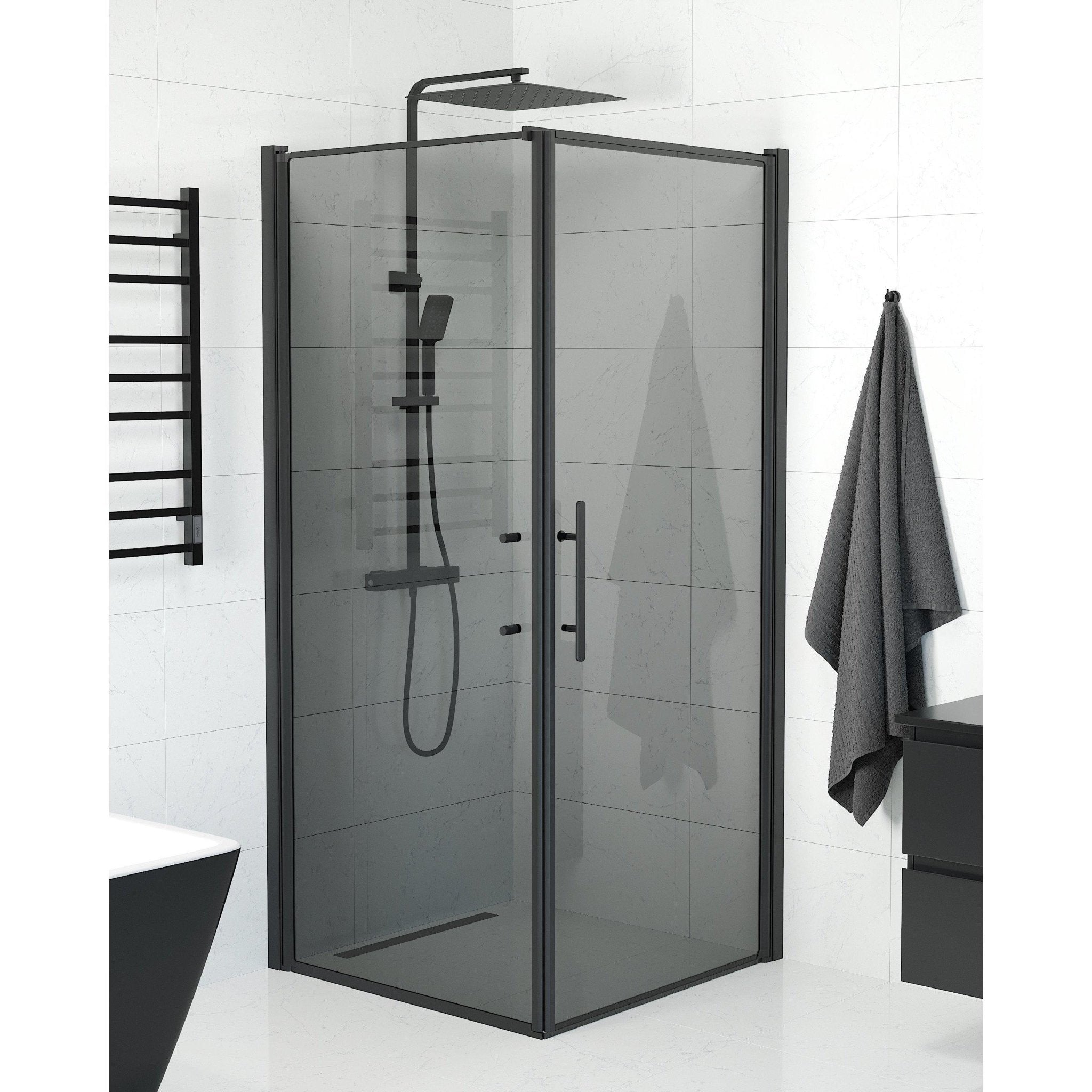 Fjäll Brusehjørne, Dør + Væg, Sort Profil, Tonet Glas - HomeTomato - 40-909-00-56-00 - 8595677140040