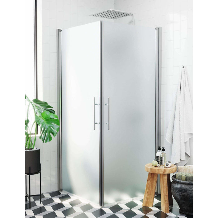 Fjäll Brusehjørne, Firkantet, Børstet Aluminium Profil, Frostet Glas - HomeTomato - 36-101-67-55-00 - 8595677121339