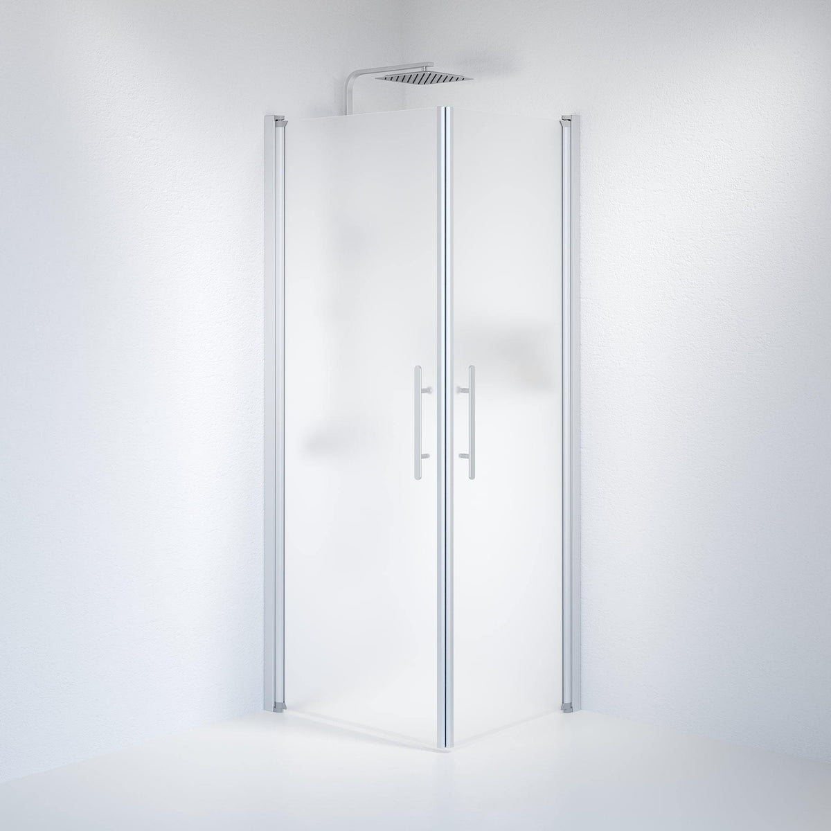 Fjäll Brusehjørne, Firkantet, Børstet Aluminium Profil, Frostet Glas - HomeTomato - 36-101-67-55-00 - 8595677121339