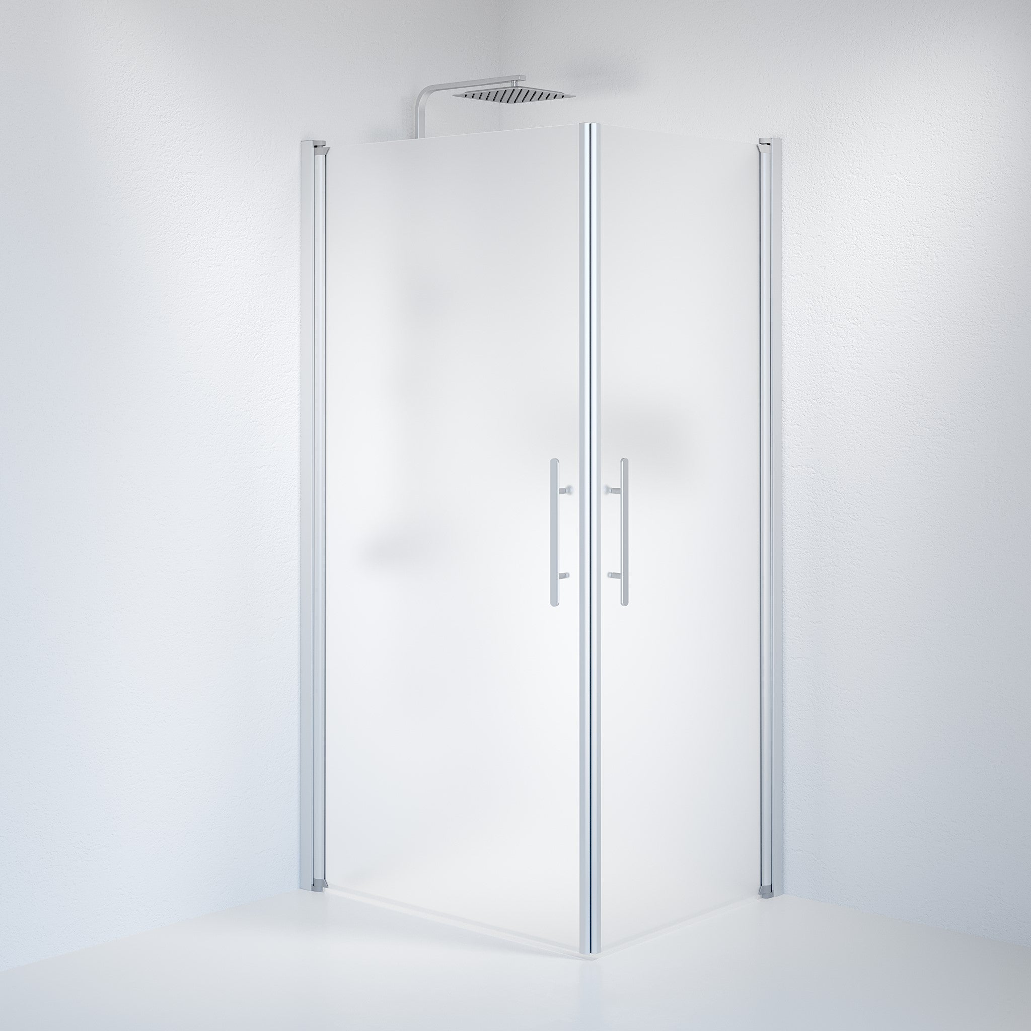 Fjäll Brusehjørne, Firkantet, Børstet Aluminium Profil, Frostet Glas - HomeTomato - 36-801-67-55-00 - 8595677120684