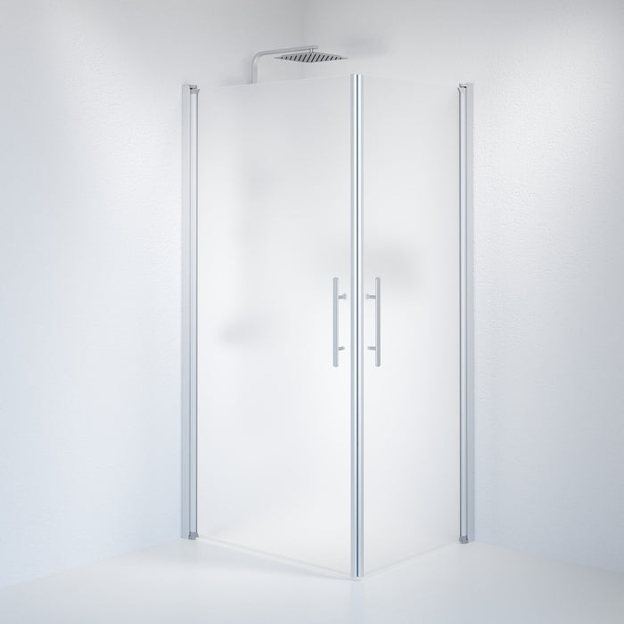 Fjäll Brusehjørne, Firkantet, Børstet Aluminium Profil, Frostet Glas - HomeTomato - 36-801-67-55-00 - 8595677120684