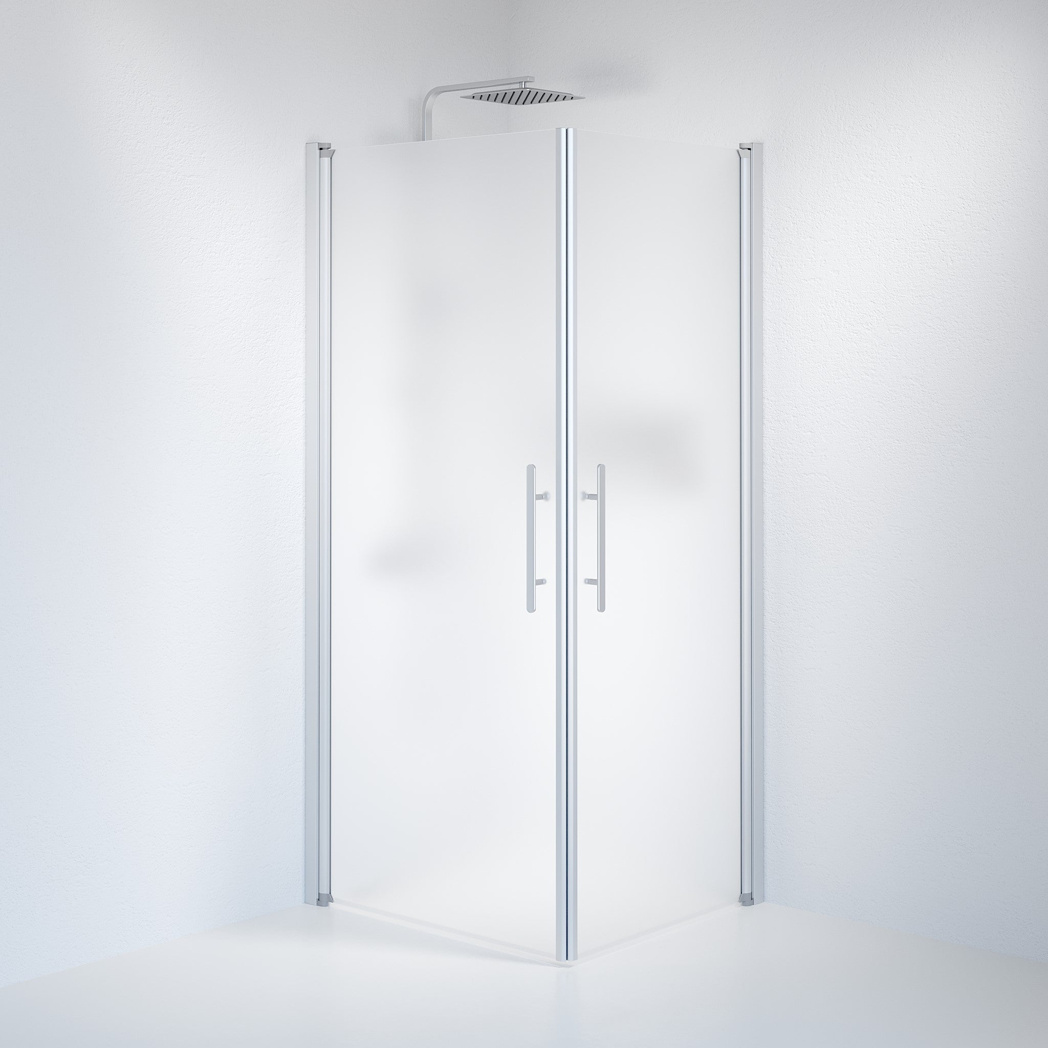 Fjäll Brusehjørne, Firkantet, Børstet Aluminium Profil, Frostet Glas - HomeTomato - 36-809-67-55-00 - 8595677120943