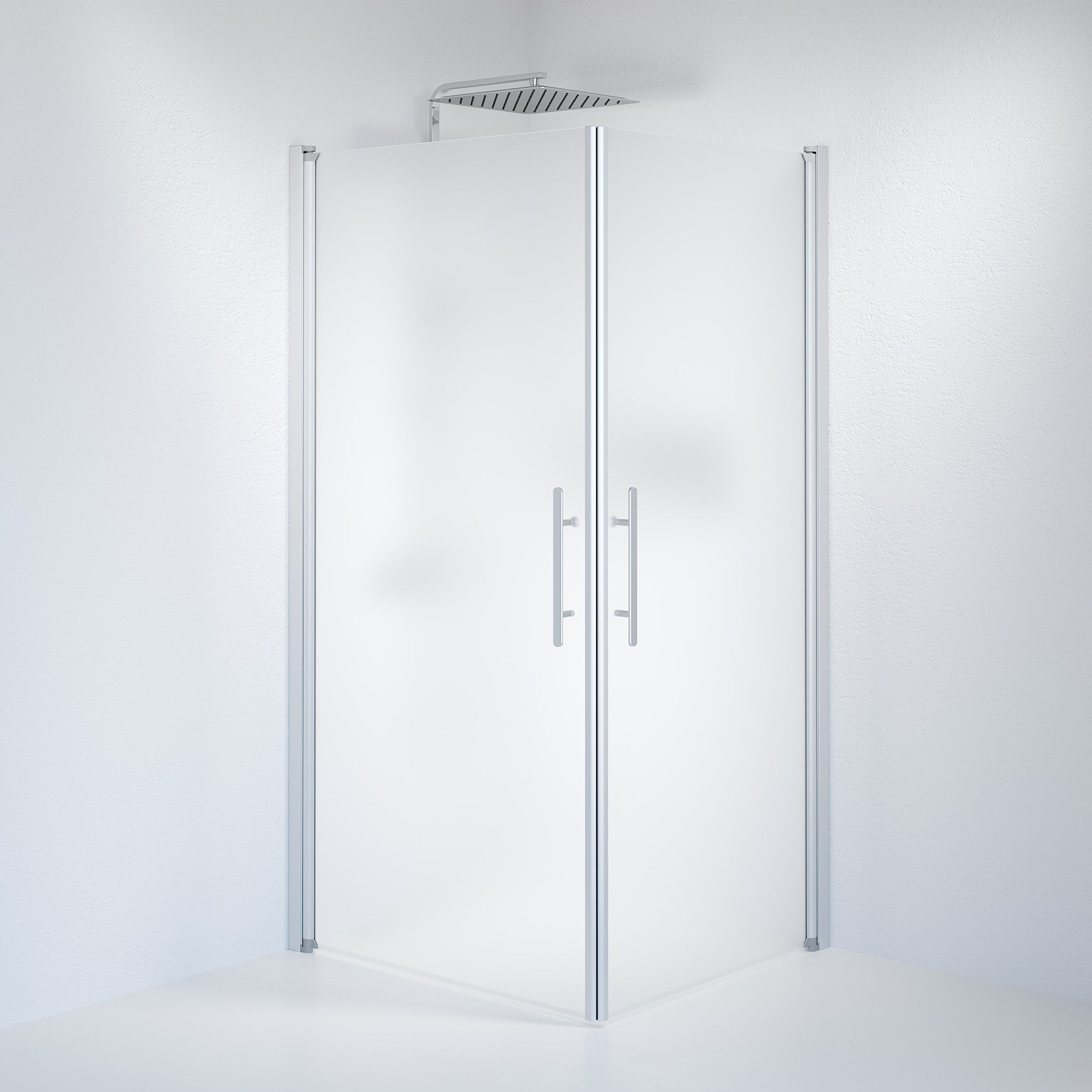 Fjäll Brusehjørne, Firkantet, Børstet Aluminium Profil, Frostet Glas - HomeTomato - 36-901-67-55-00 - 8595677121209