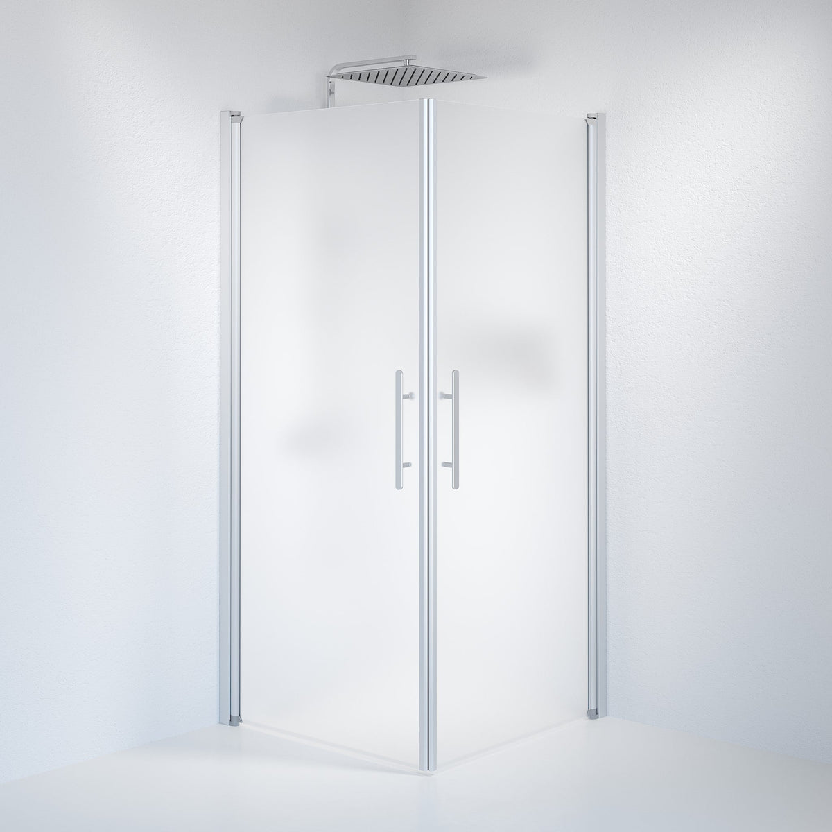 Fjäll Brusehjørne, Firkantet, Børstet Aluminium Profil, Frostet Glas - HomeTomato - 36-909-67-55-00 - 8595677121070