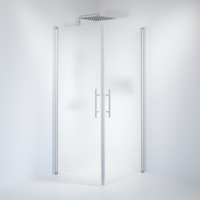 Fjäll Brusehjørne, Firkantet, Børstet Aluminium Profil, Frostet Glas - HomeTomato - 36-909-67-55-00 - 8595677121070