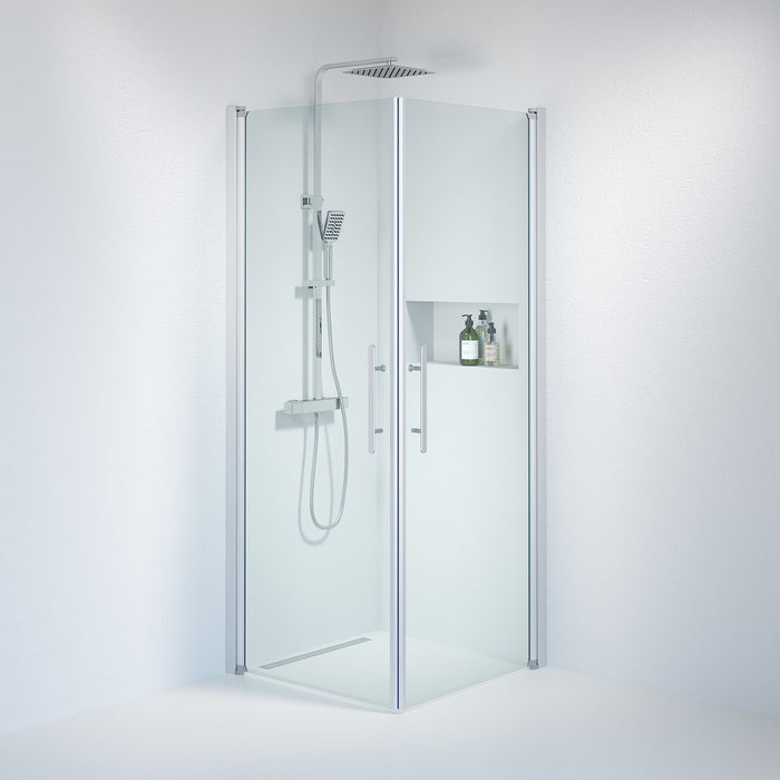 Fjäll Brusehjørne, Firkantet, Børstet Aluminium Profil, Klar Glas - HomeTomato - 36-708-67-50-00 - 8595677120400