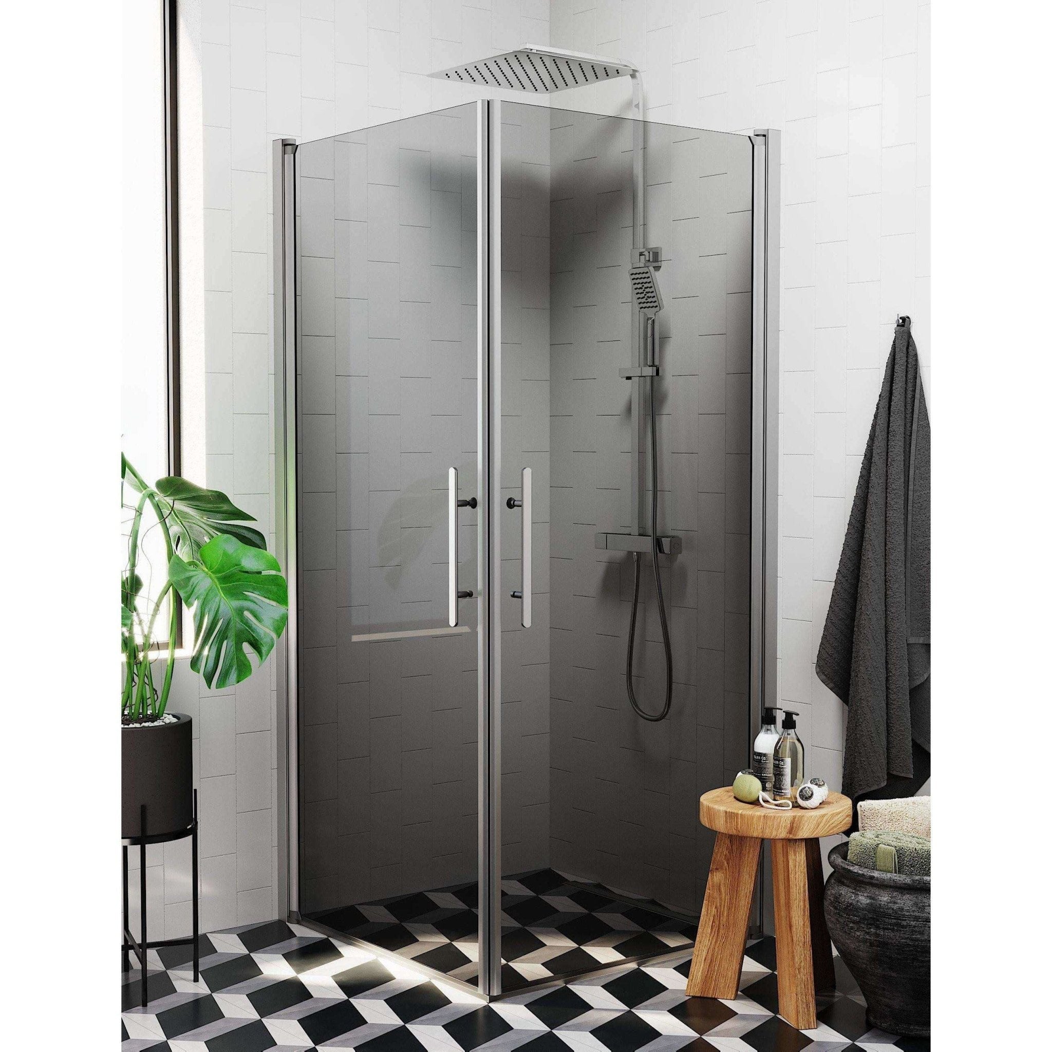 Fjäll Brusehjørne, Firkantet, Børstet Aluminium Profil, Tonet Glas - HomeTomato - 36-101-67-56-00 - 8595677121346