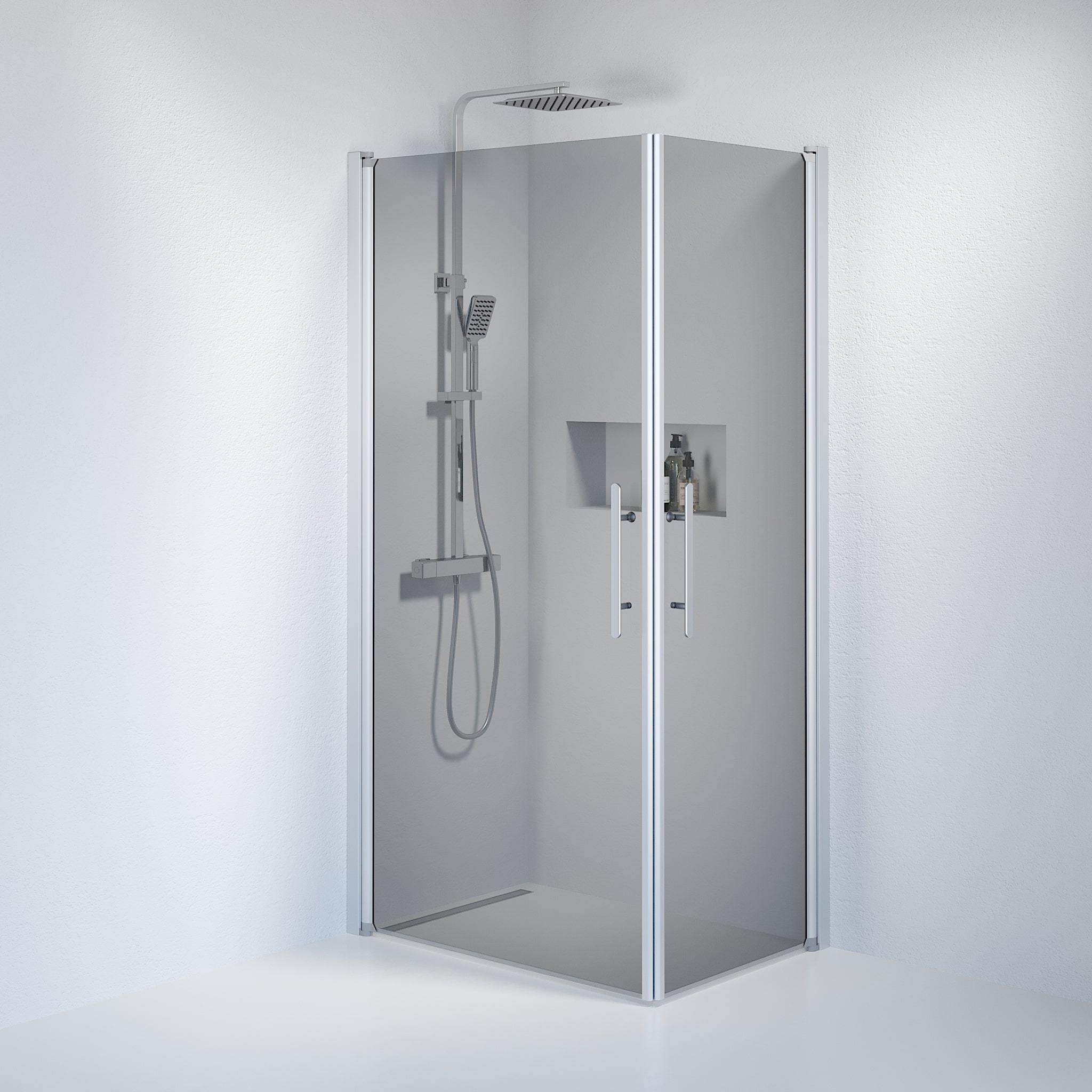 Fjäll Brusehjørne, Firkantet, Børstet Aluminium Profil, Tonet Glas - HomeTomato - 36-701-67-56-00 - 8595677120301