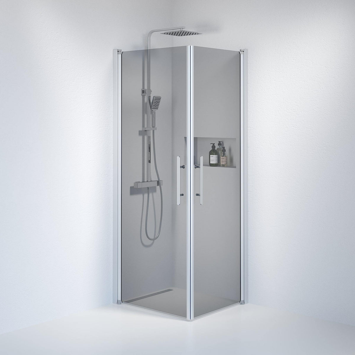 Fjäll Brusehjørne, Firkantet, Børstet Aluminium Profil, Tonet Glas - HomeTomato - 36-101-67-56-00 - 8595677121346
