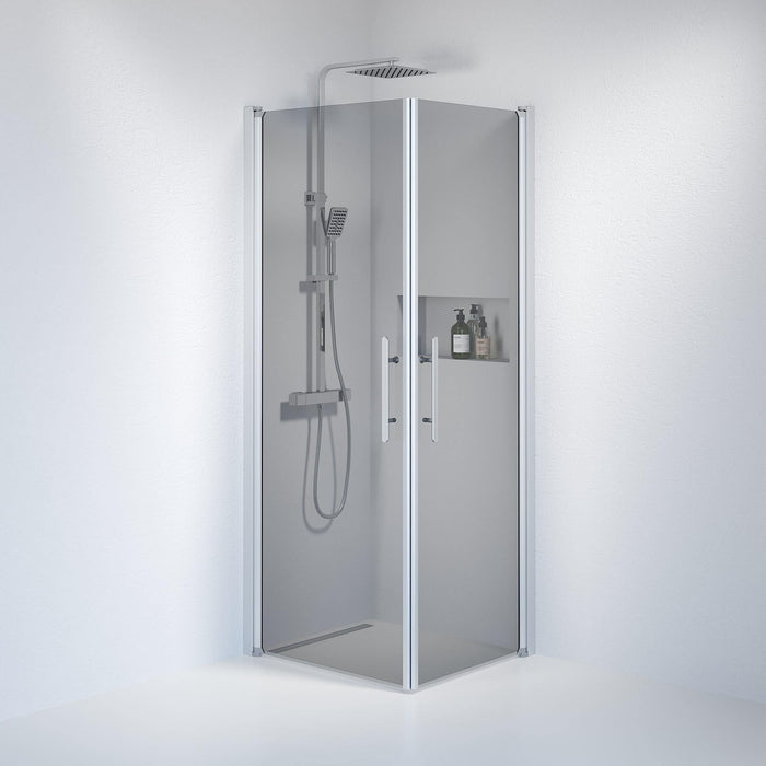 Fjäll Brusehjørne, Firkantet, Børstet Aluminium Profil, Tonet Glas - HomeTomato - 36-708-67-56-00 - 8595677120431