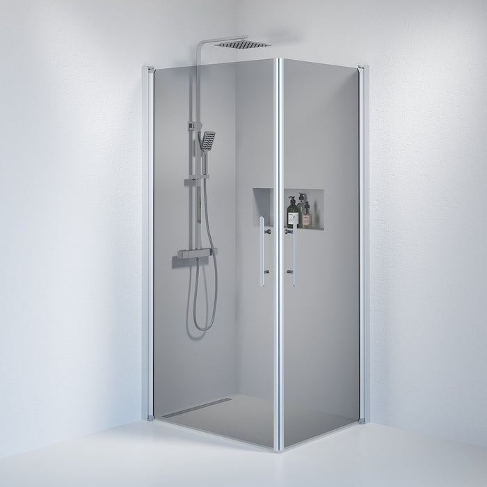Fjäll Brusehjørne, Firkantet, Børstet Aluminium Profil, Tonet Glas - HomeTomato - 36-801-67-56-00 - 8595677120691