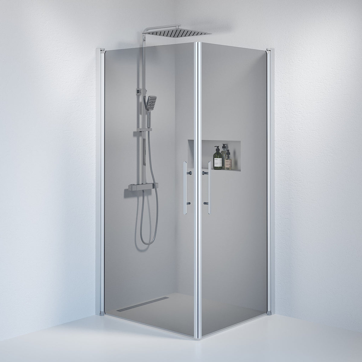 Fjäll Brusehjørne, Firkantet, Børstet Aluminium Profil, Tonet Glas - HomeTomato - 36-901-67-56-00 - 8595677121216